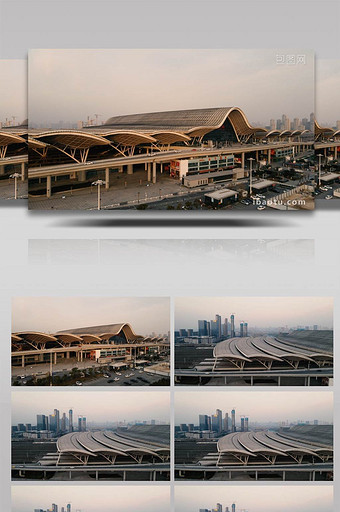 大气高铁武汉站建筑外景航拍视频图片