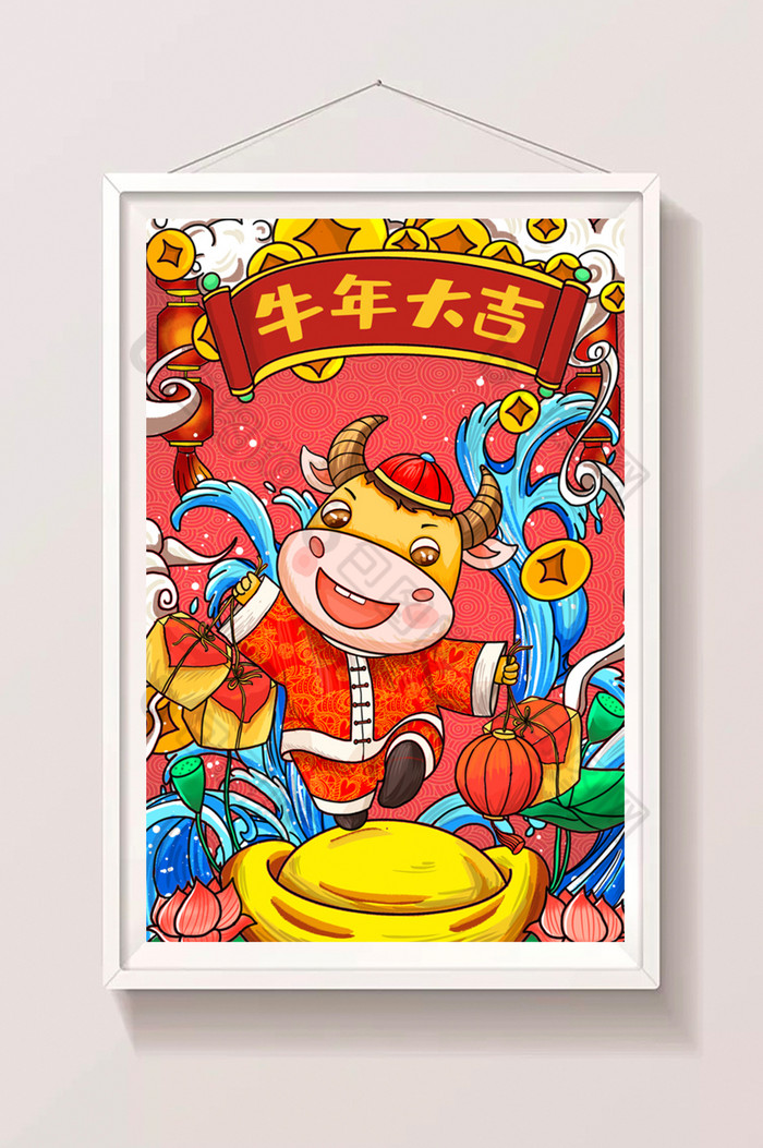 新年过年牛年财神元宝插画图片图片