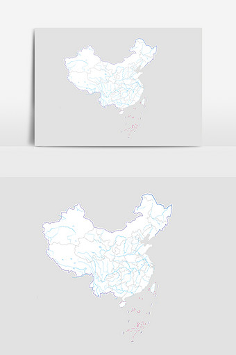 中国地图白色带河流地图