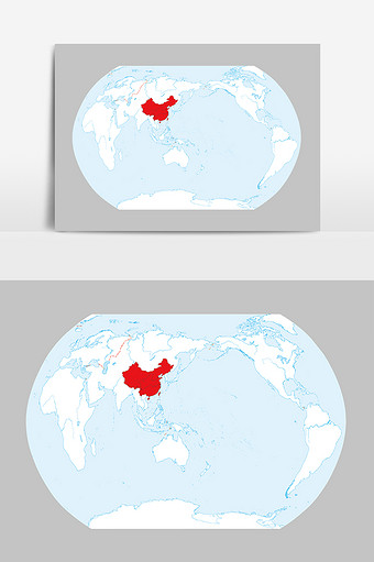 世界地图轮廓图中国正红色标出图