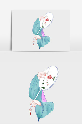 手绘古风手势手持扇子插画