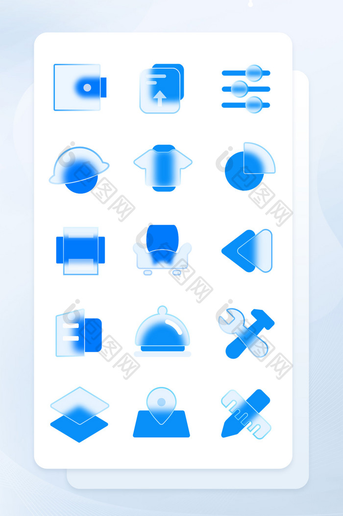 蓝色绿毛玻璃面形矢量icon图标