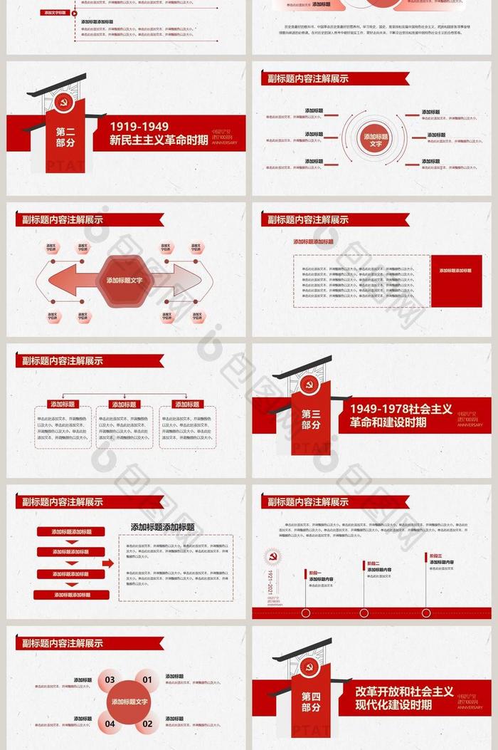 红色中国简约100周年党建培训ppt模板