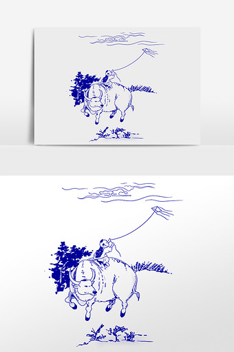 中国风古代青花瓷传统纹样平步青云