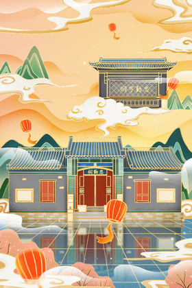 山东曲阜孔林旅游插画山东曲阜孔庙旅游插画山东曲阜孔府旅游插画航拍