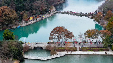 4K航拍珍珠泉水库山水美景旅游观光景区