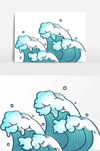 手绘国潮风水纹浪花设计