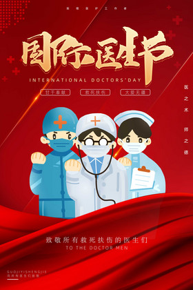 红色简约国际医生节宣传海报