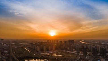 4K实拍城市夕阳晚霞蓝橙色调日落