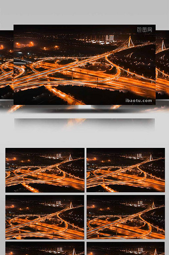 4K航拍城市立交车流夜景延时摄影橙黑色调图片