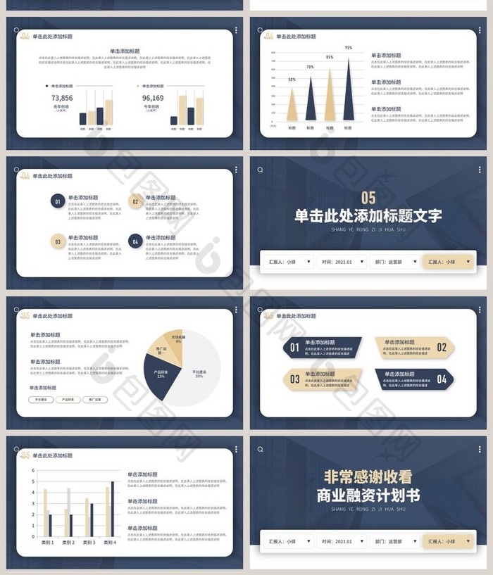 网站风蓝金色商务汇报PPT模板