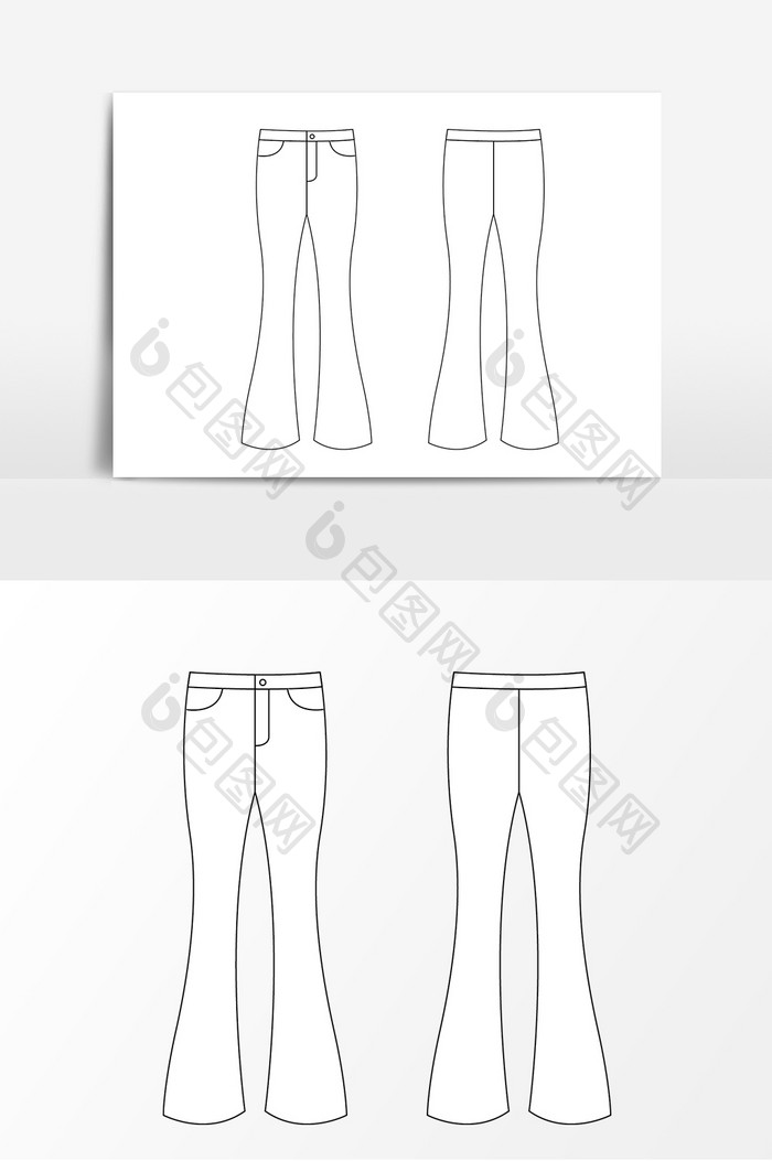 裤子免扣版型矢量素材