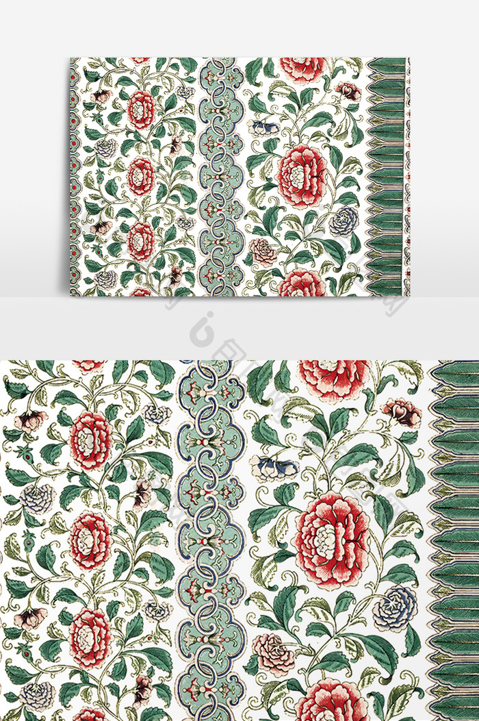 绿色中国风传统精美花纹元素图案