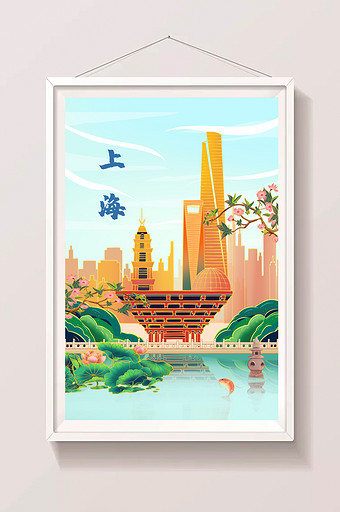 中国风国潮上海建筑插画图片