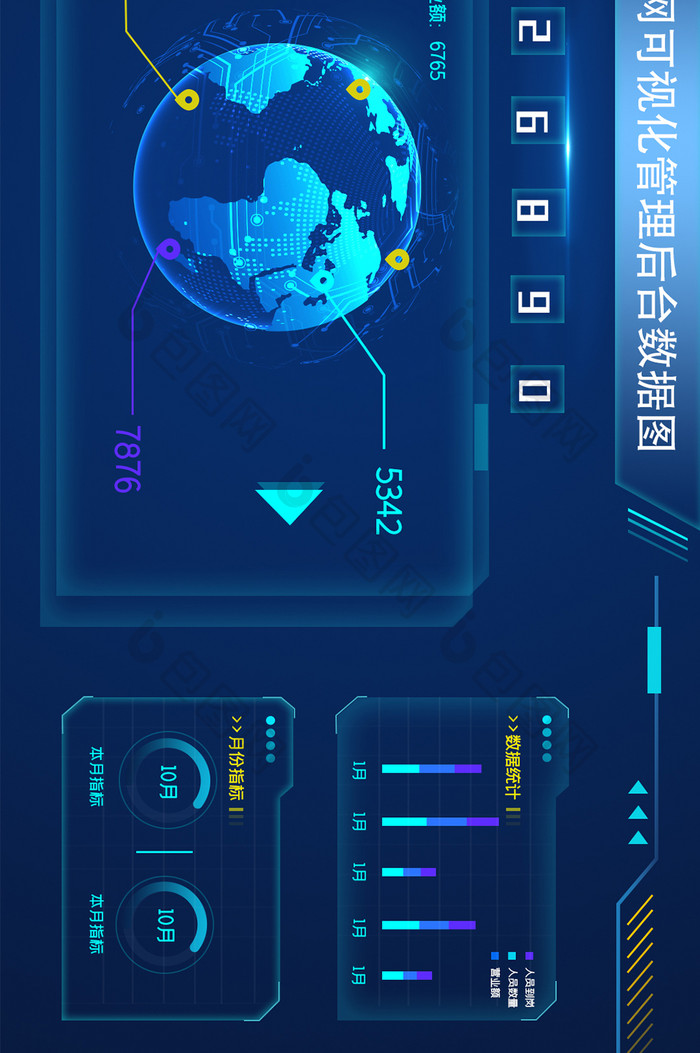 深蓝色科技立体感数据大屏可视化界面