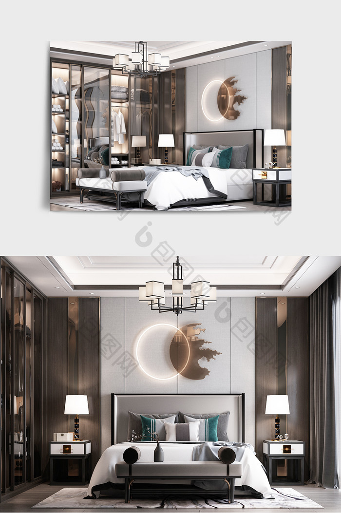 3D新中式卧室效果图