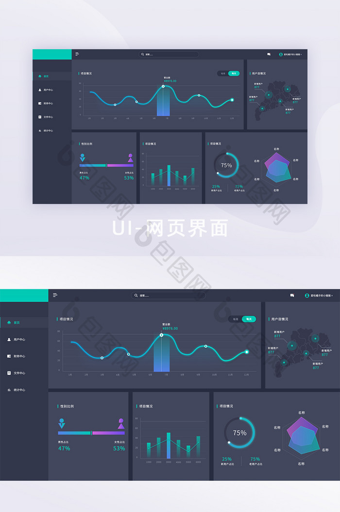 暗色系项目管理系统可视化数据后台UI网页