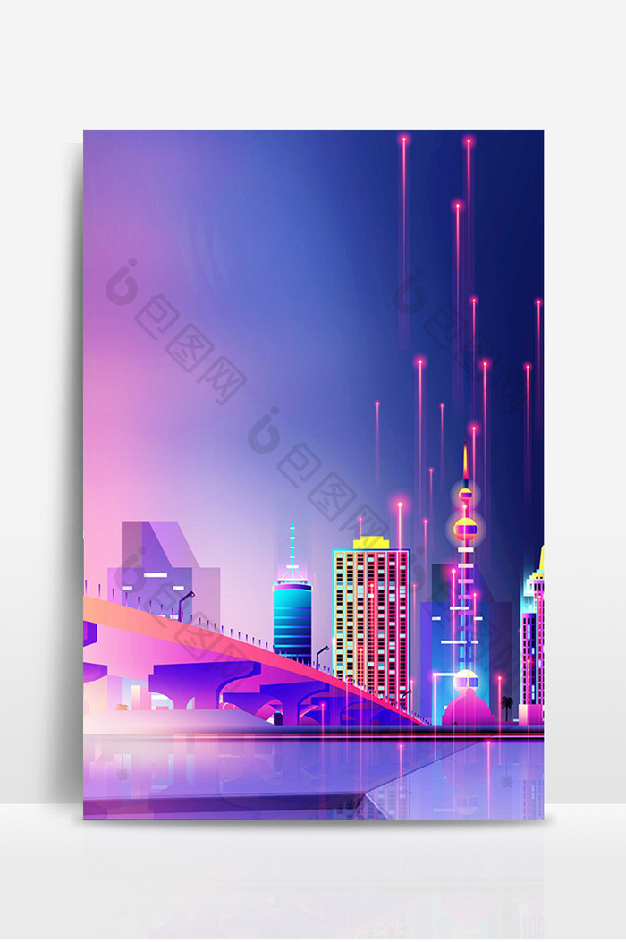 梦幻紫色科技光效城市背景