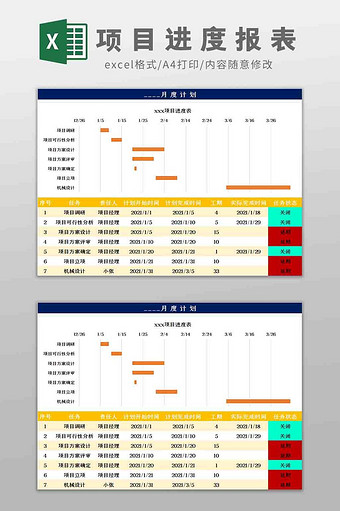 项目完成进度报表Excel模板图片