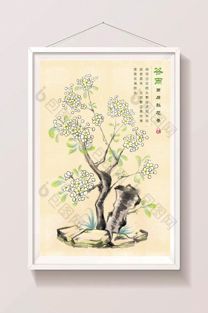 水墨谷雨节气梨花植物花卉插画图片图片