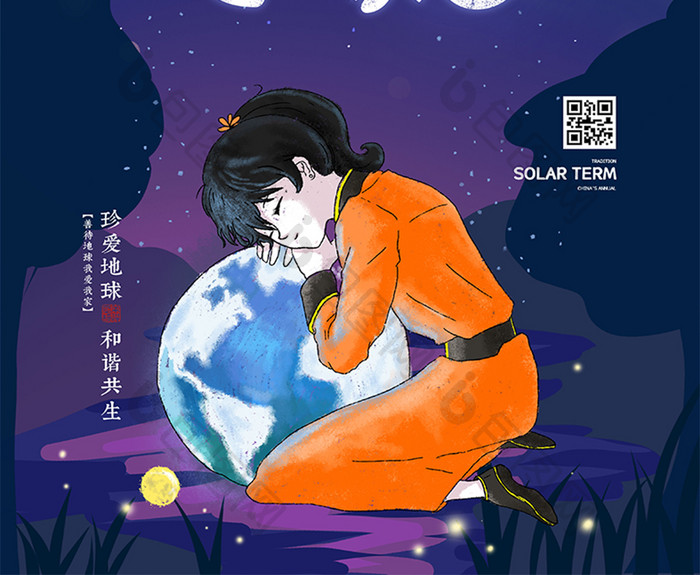 夜晚创意地球世界地球日海报