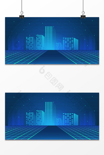 蓝色高端几何线条城市商务背景图图片