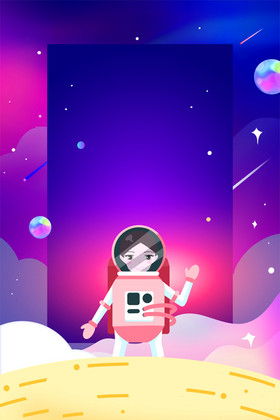 蓝紫色卡通宇航员星球科技背景图