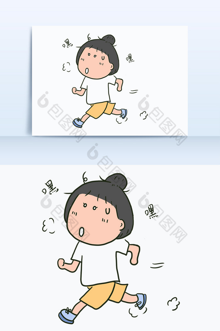 卡通可爱丸子头女生跑步静态表情包手机配图图片图片