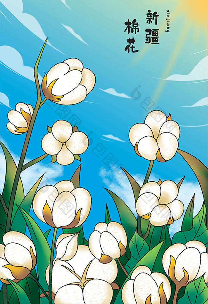 妙笔生花新疆棉花插画