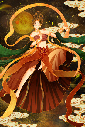 古风敦煌美女仙女飞天插画