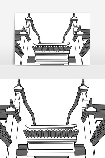 手绘徽派建筑图片