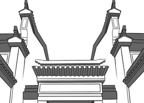 中国风手绘大气徽派门楼建筑小元素