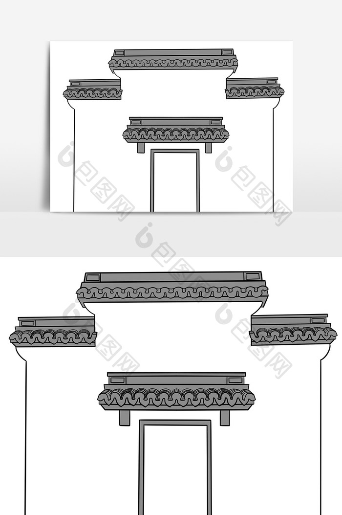 中国风徽派简约大门建筑小元素