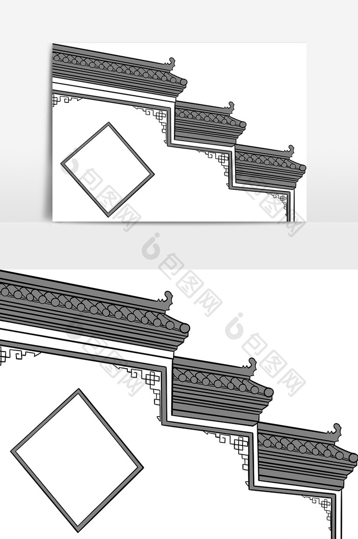 中国风简约白墙灰瓦菱形窗户徽派建筑小元素