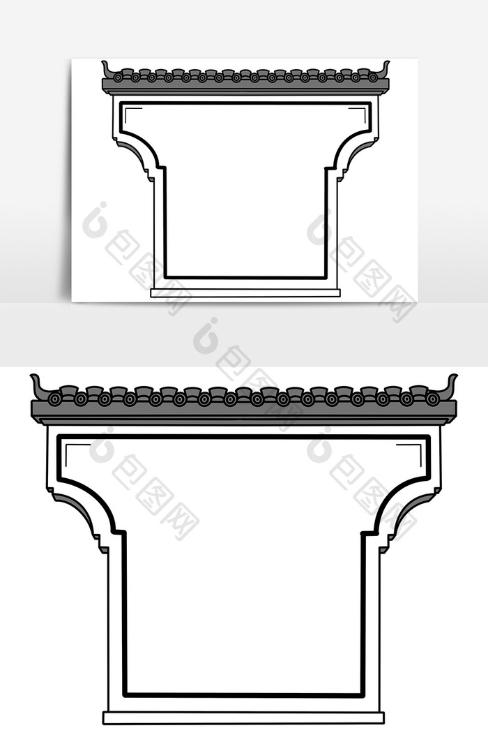 中国风徽派房屋照壁高墙建筑小元素
