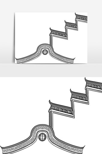 简约大气手绘墙头徽派建筑小元素