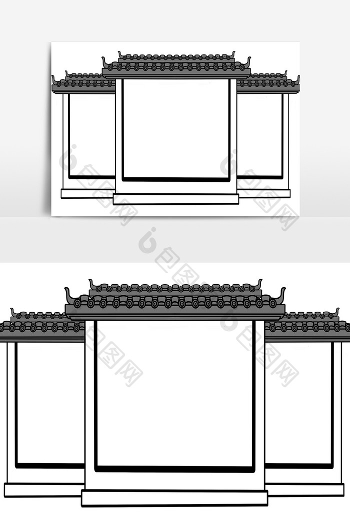手绘简约中国风徽派屏风屋墙建筑小元素