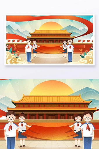 中国建党100周年插画图片