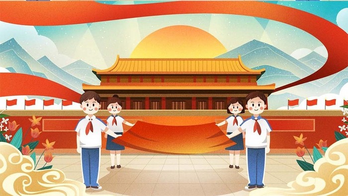 中国建党100周年插画