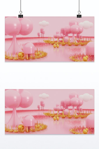 C4D风格粉色可爱场景背景图片