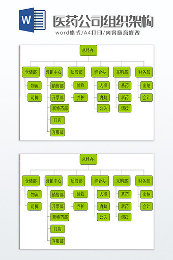 医药公司组织架构图word模板图片