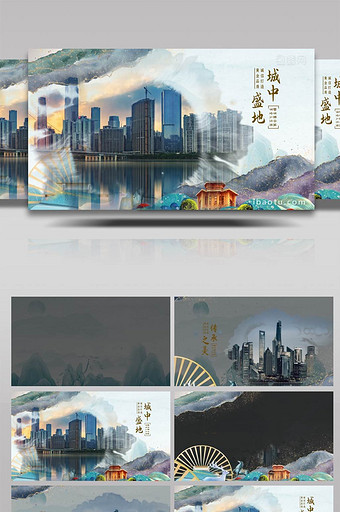 简洁大气中国风水墨房地产宣传展示AE模板图片