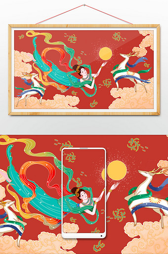 红色古典中国风优雅敦煌图图片