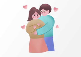 卡通极简表白520情侣亲吻拥抱情人节元素