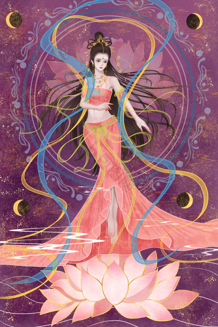 梦幻敦煌文化飞天仙女插画图片-包图网