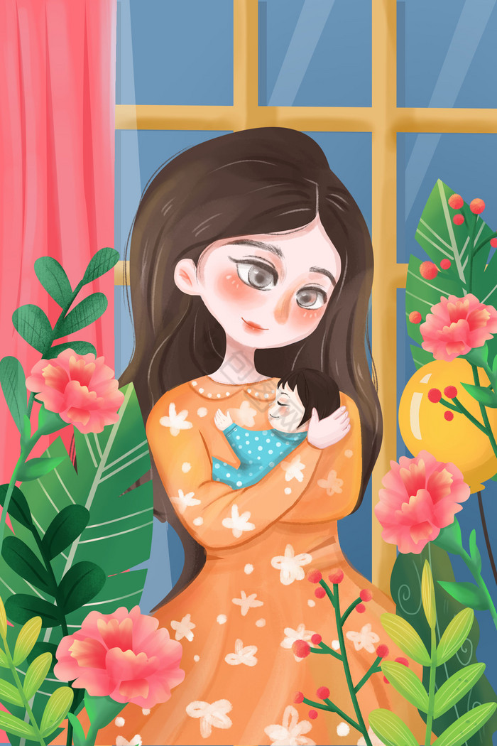 插画gif1920x1080米黄色感恩节感谢母亲gif小动画儿童节父母陪伴