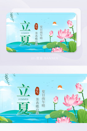 二十四节气立夏时节荷花池塘banner