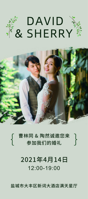 韩风浅绿色森系时尚简约小清新婚庆易拉宝