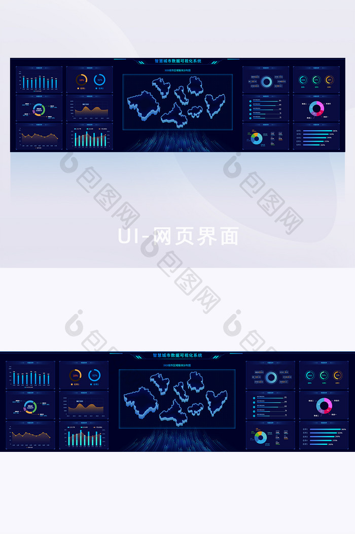 深蓝色智慧城市可视化数据大屏UI网页界面