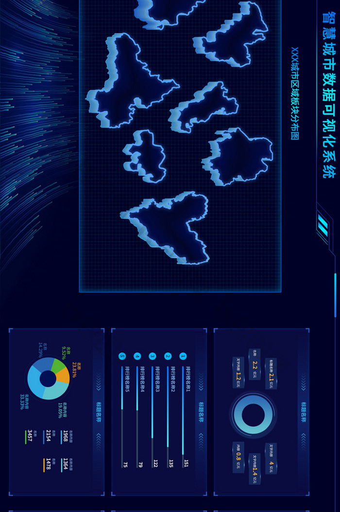 深蓝色智慧城市可视化数据大屏UI网页界面